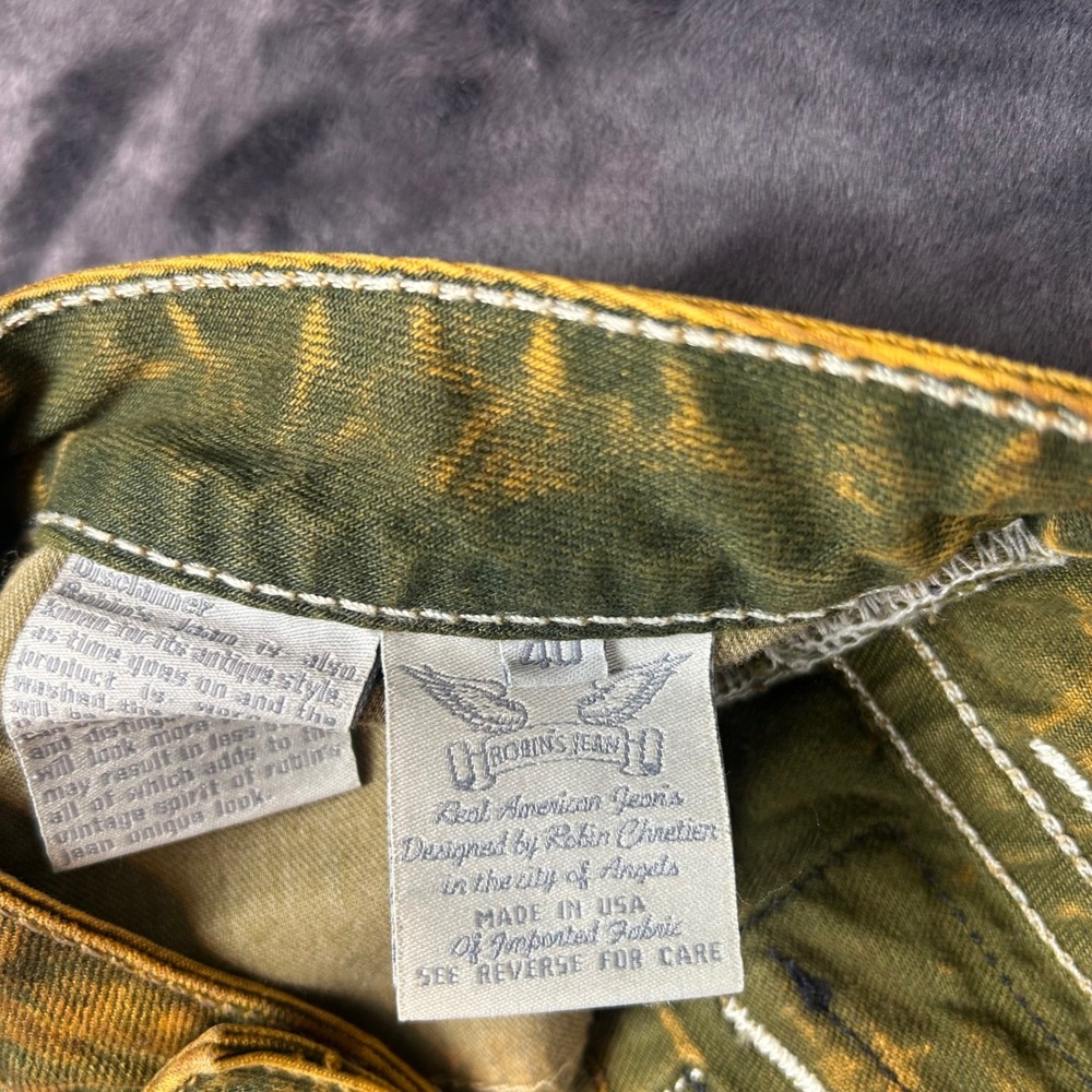 Robin's Jean Denim Jeans Mens 40 Yellow Acid Wash Studded Wing Distressed - Picture 5 of 14